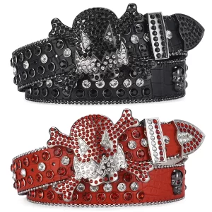 Women's Jeans Skull Head Buckle Rhinestone Belt Y2K Belt Shiny Rivet Design Pu Belt Artificial Diamond Belt Punk Rock Men's Belt 1