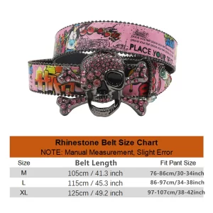 Big Skull Punk Black Rhinestone Belt Ladies Designer Belt Diamond Soldier Belt Western Cowboy Y2K Fashion Belt Hip Hop Graffiti 2