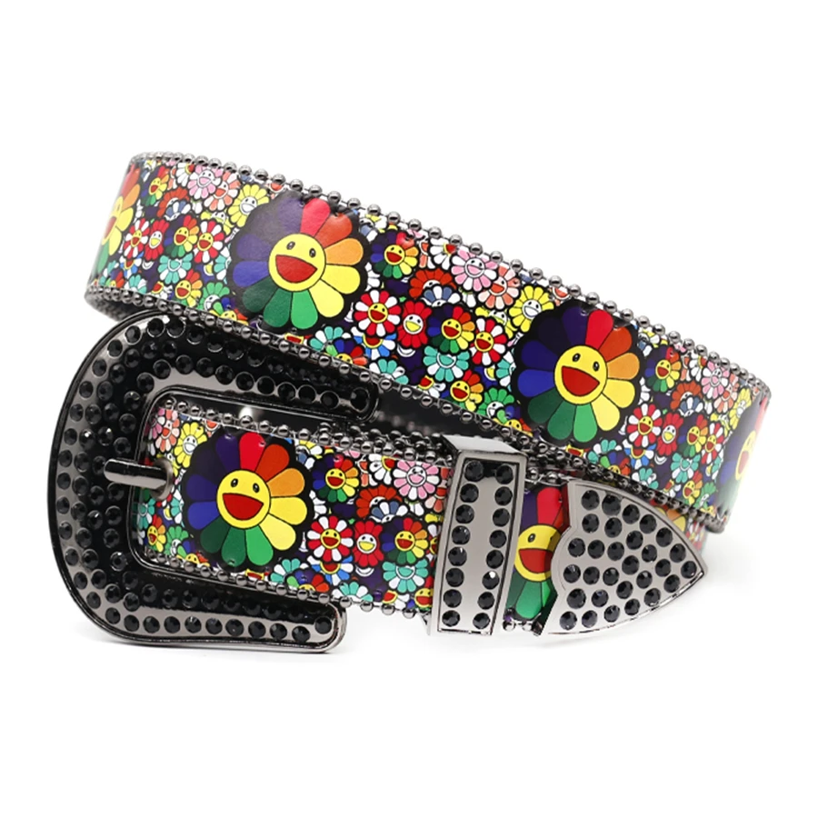 Punk Y2K Sunflower Rhinestones Belt Diamond Bling Men Western Cowgirl Cowboy Luxury Strap Studded Belts Cinturones Para Mujer 9