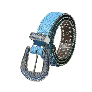 Luxury Rhinestone Personality Belt for Women Fashion Punk Style Blue Pin Buckle Clothing Accessories Drilling Designer bb Belt 2