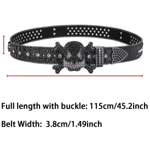 Women's Jeans Skull Head Buckle Rhinestone Belt Y2K Belt Shiny Rivet Design Pu Belt Artificial Diamond Belt Punk Rock Men's Belt 2